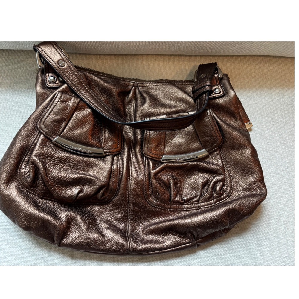 B. Makowsky Shoulder Bag Large Bronze Metallic Boho Hobo Buttery Soft Leather